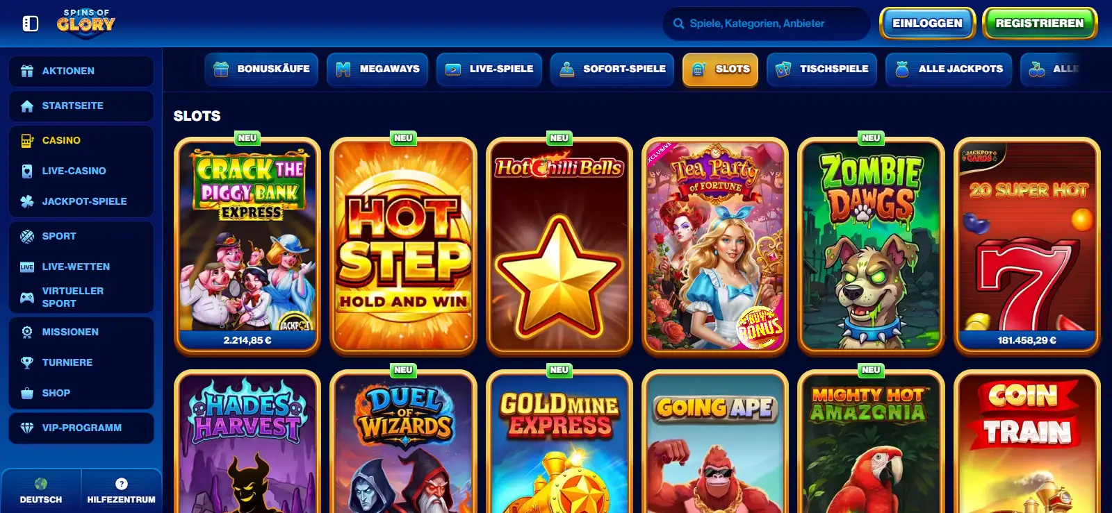 Aktuelle Spins of Glory Spiele- und Slots-Lobby